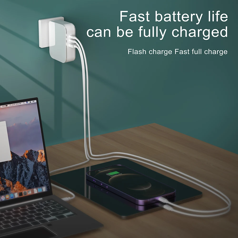 PD 160W USB C GaN 3-Port Fast Charging Station PD QC Foldable Wall Charger Portable Laptop Adapter for MacBook