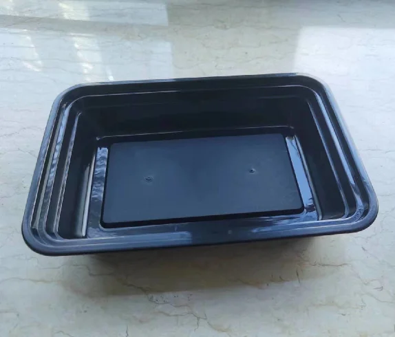 Custom 26 28 32 38 OZ Rectangular Black PP Takeout Food Container Base Disposable Plastic Bowl with 1 Compartment
