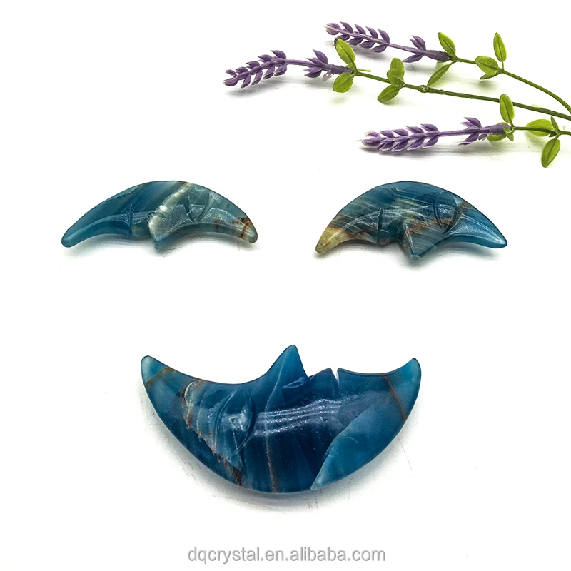wholesale natural crystal blue onyx moon face crystal crafts green blue onyx carving moon face for decoration