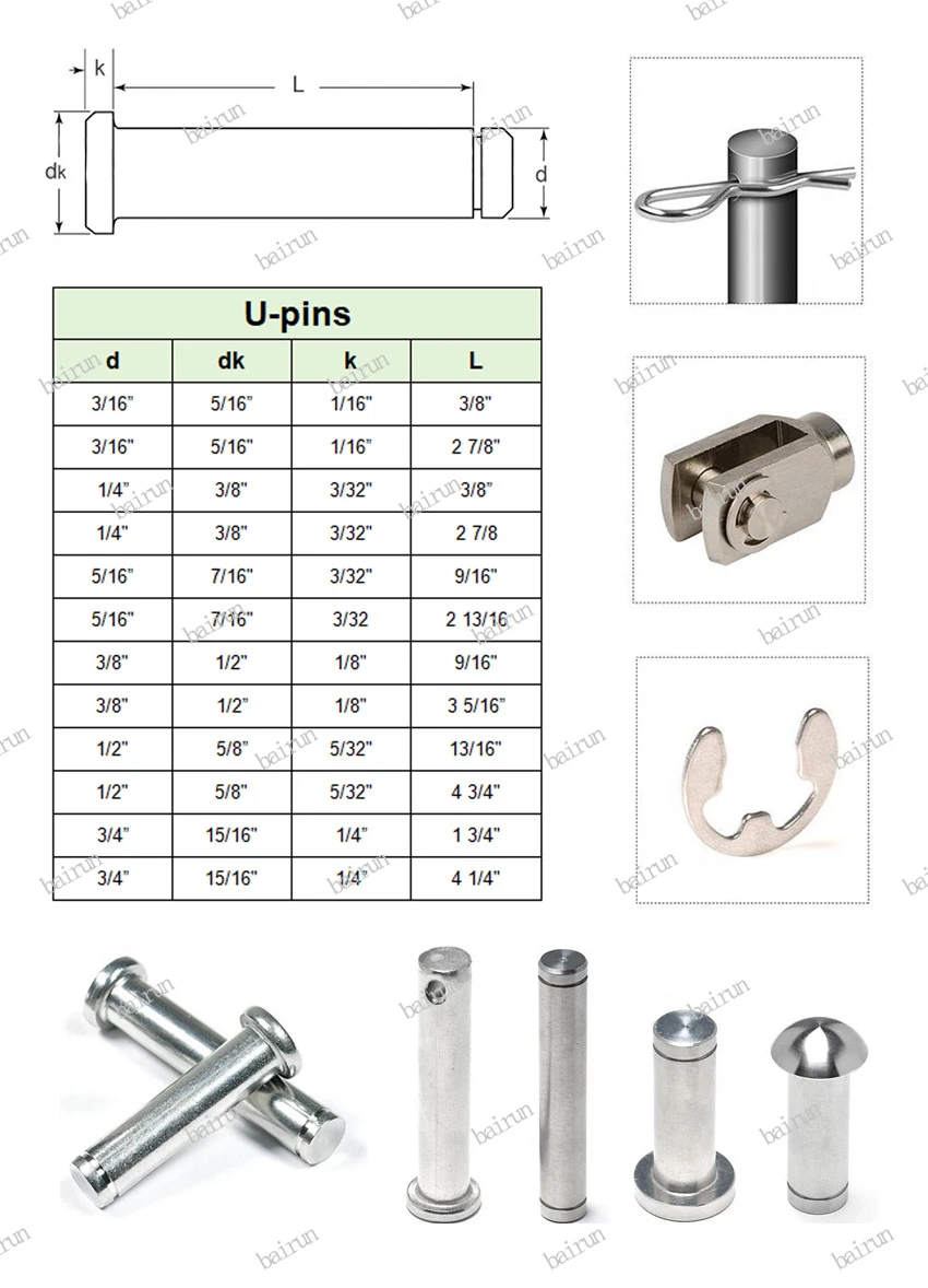 Diameter 3-20mm Carbon Steel,  Stainless Steel 304 DIN 1444 With Hole Clevis Cylindrical Flat Head Pin Shaft Cotter Clevis Pins/