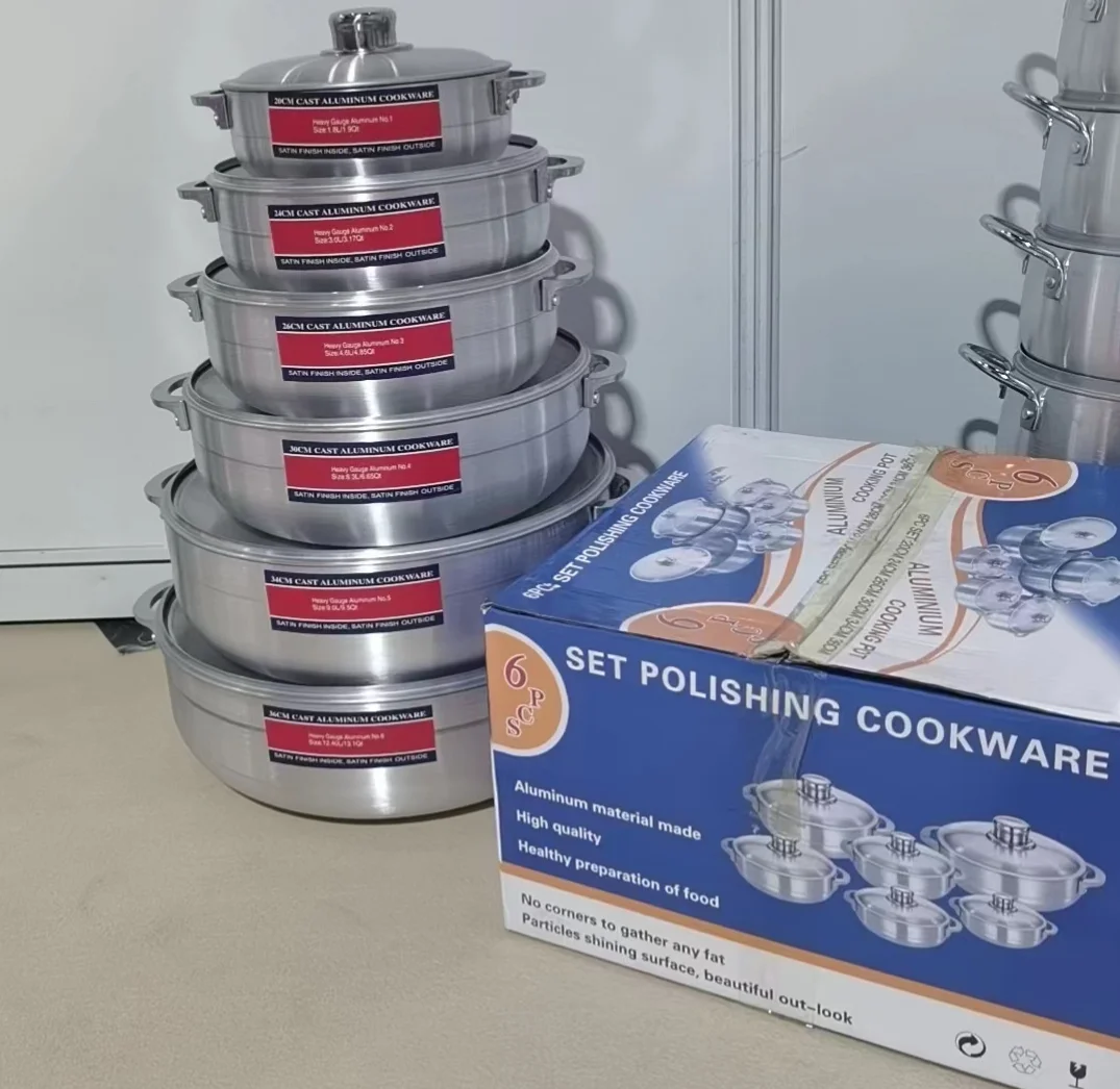 Six-Piece Aluminum Cookware Set Including Pots
