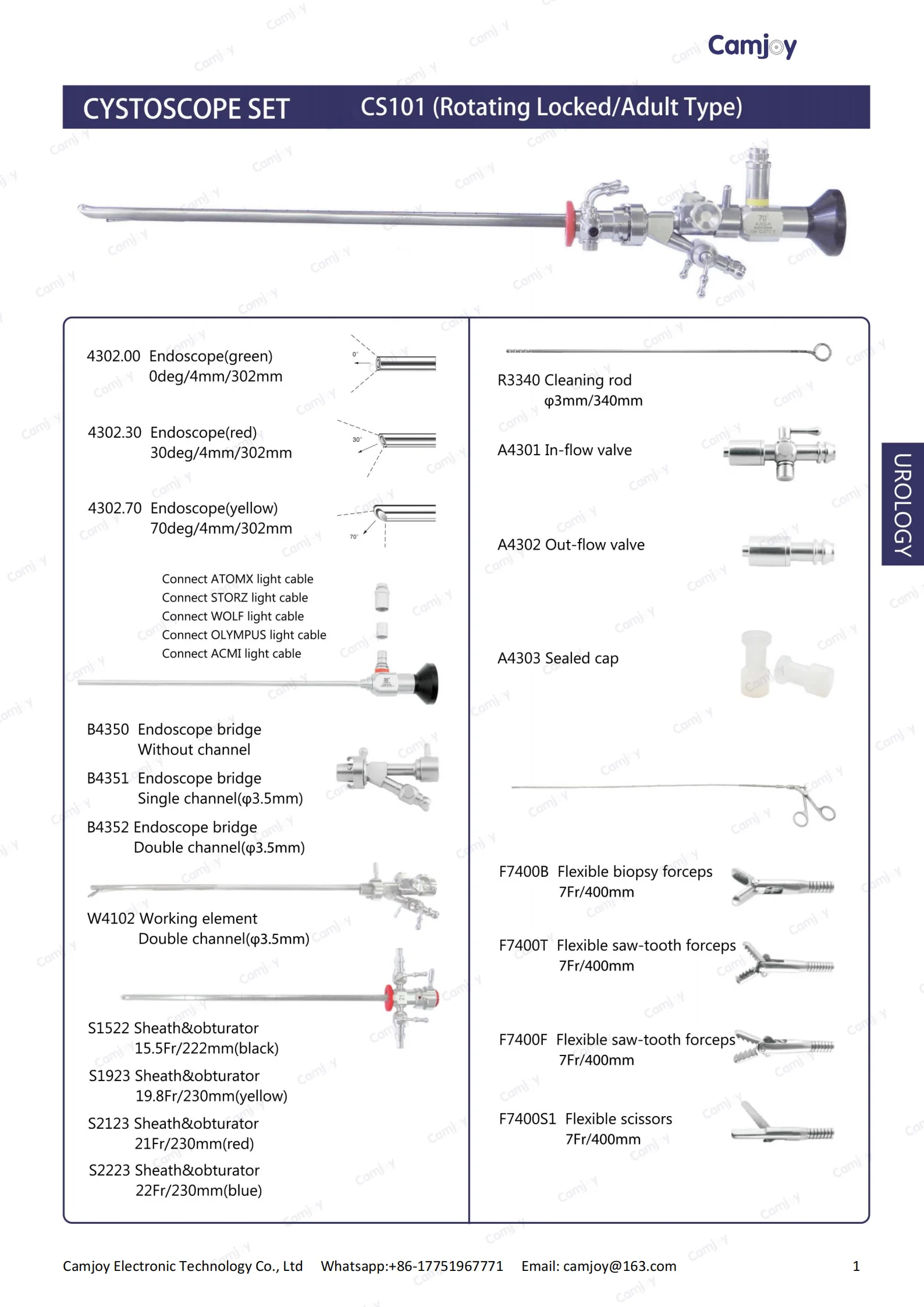 Autoclave Urology Medical Rigid Cystoscope 0/12/30/45/70 Degree 4/302mm Endoscope High Definition Urological Inspection