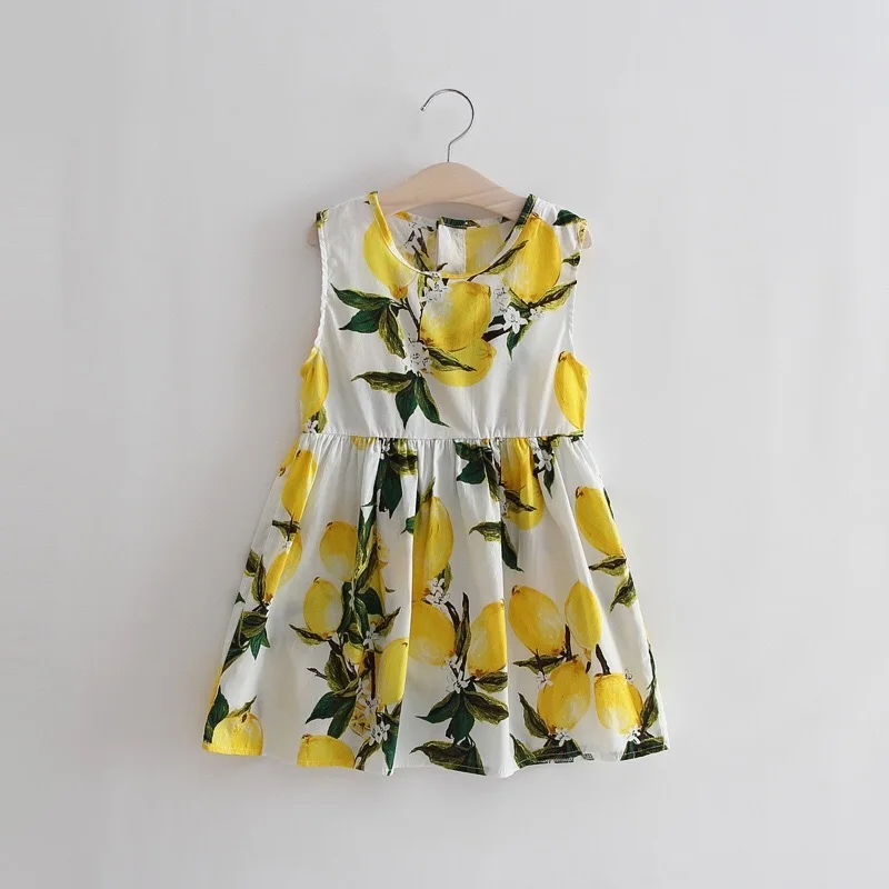 New Lemon Print Design Newborn Baby Clothes Girl Dress Summer Kids Clothing Cotton Sleeveless Princess Vest Dresses 0-6 Years
