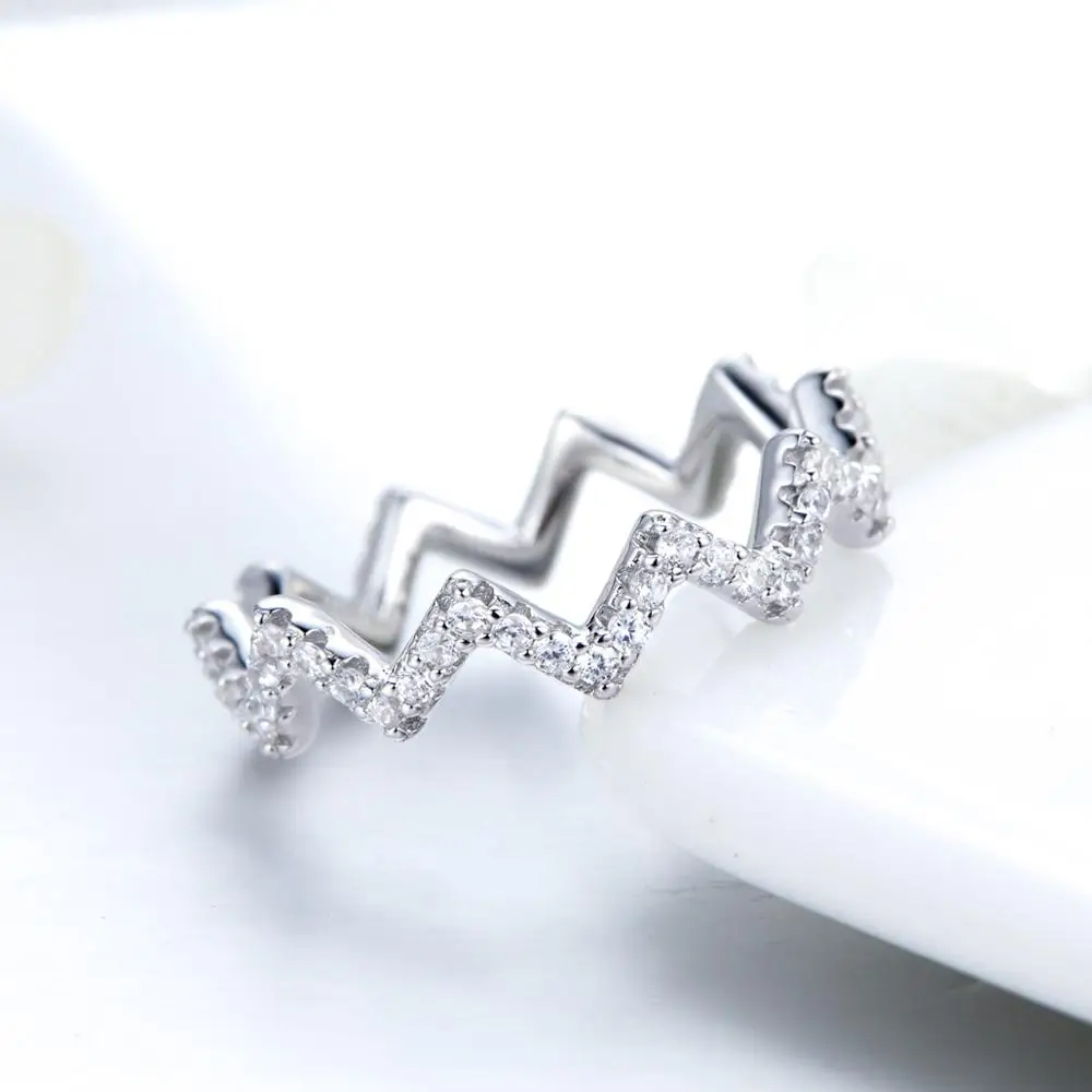 
Factory white gold Plated silver jewelry Wave design silver cz setting 18k white gold ring 