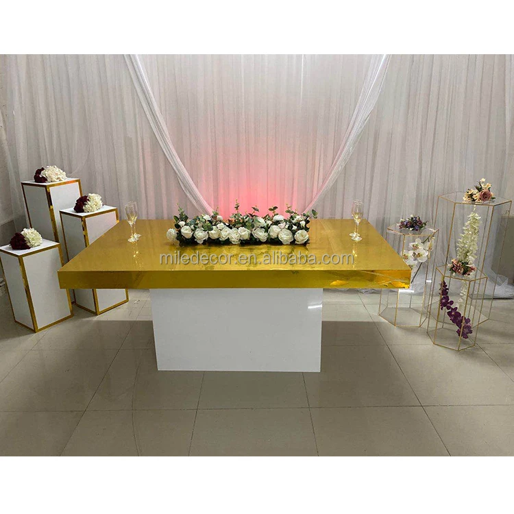 Cheap Custom Wedding Stage Mirror Gold Bride Groom Table Wedding Acrylic Dinner Tables