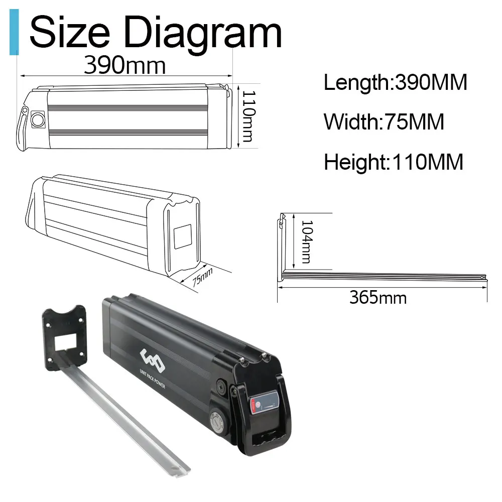 UPP Silver Fish Battery 24V 36V 48V 15AH 20AH 17.5AH Rechargeable Lithium Battery Pack For E Bike Electric Bicycle Motors