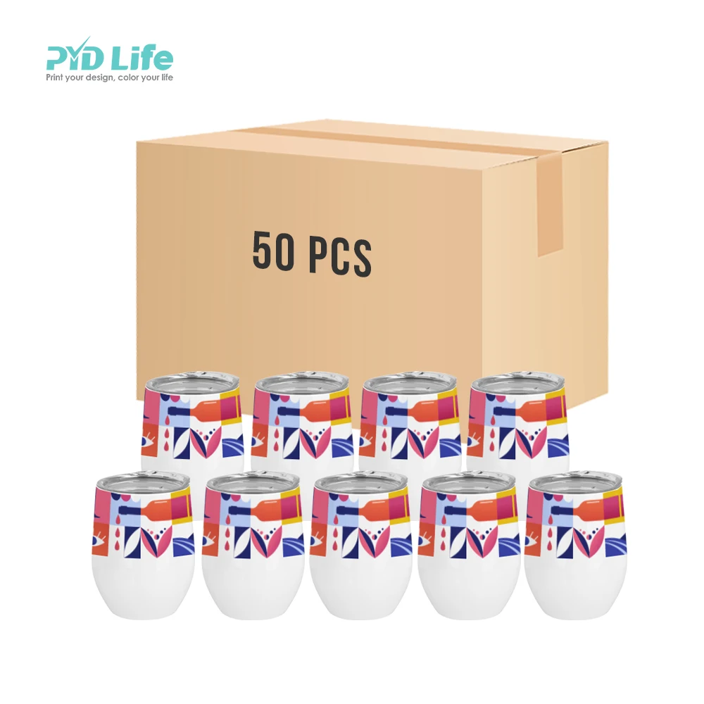 PYD Life Wholesale Tumblers 50 PCS 12 OZ Custom Logo Insulated White Sublimation Wine Tumbler Cups Stainless Steel