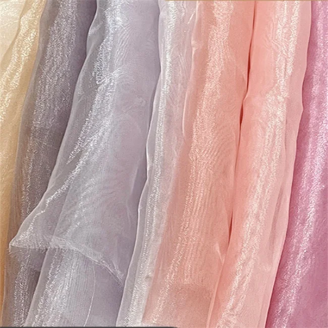 ORGANZA SATIN FABRIC metallic silk chiffon Custom Pure metallic Silk Satin Fabric Silky Chiffon Fabric for dress