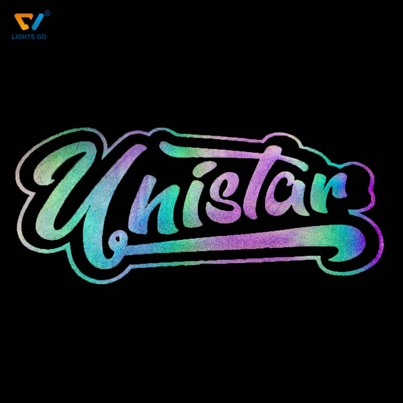 Wholesale Rainbow Custom Design Pattern Heat Transfer Logo Elastic Laser Label Reflective Iron on Sticker for T Shirt