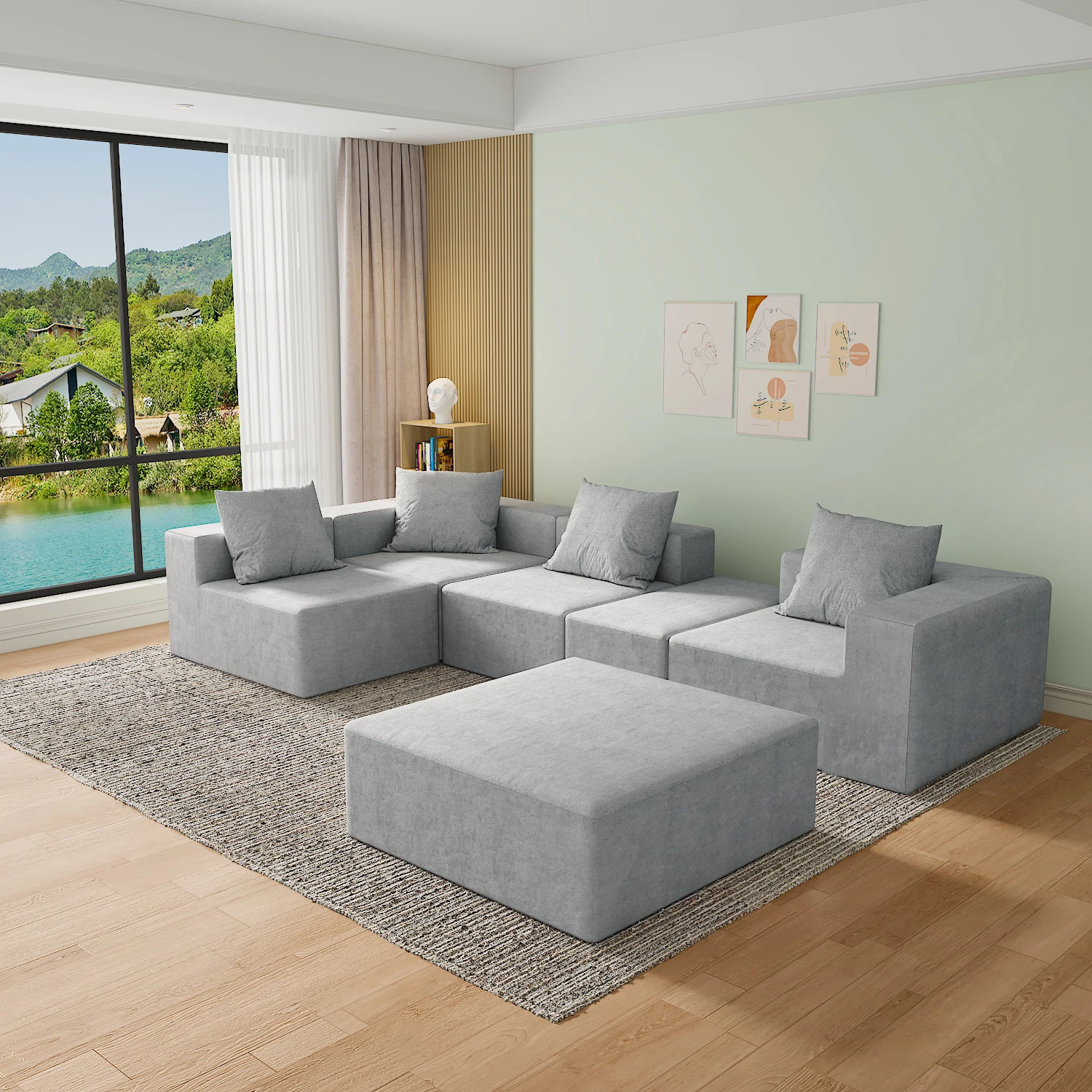 Modern Home Living Room Furniture Fabric Couch Floor Comfort Sofa Set Small L Shape Modular Sectional Sofa