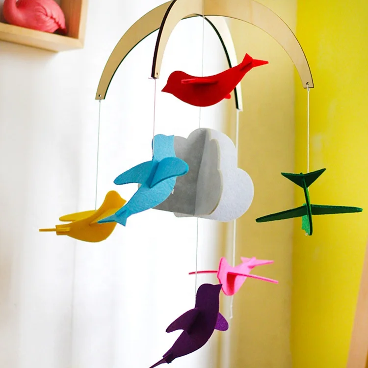 Baby Felt Wool Star Moon Cloud Shape Mobile Nursery Wooden Mobile Decor felt baby mobile for crib Hanging Sensory Toy