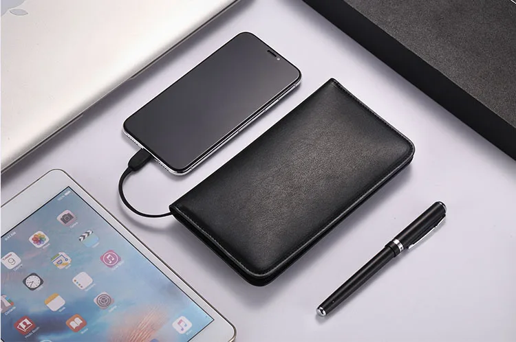 Factory Supply Men Women Leather Phone Power bank 6800mAh Charger Purse Wallet