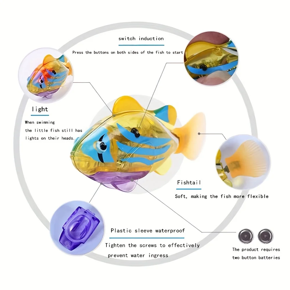 Factory Cheap Price Battery Powered Swimming Robot Cats Pets Electronic Simulation Fish Toy With Led Lights