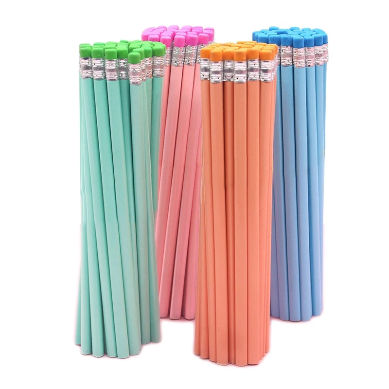 Wholesale Price Cute Macaron 4 Colored HB Pen Standard Pencils Classic Black Lead Natural Wooden Pencil