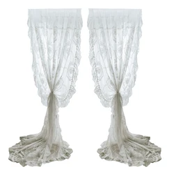 Hot sale Luxury European Style White trimming macrame Lace Curtain In Rolls Lotus Leaf Knitted Princess Wind Girl Gauze Curtain