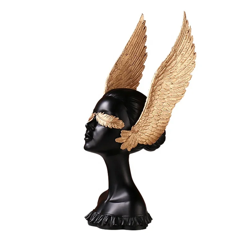 Скандинавская простая статуя человека, скульптура, украшение, любимая счастливая женщина, голова, крылья ангела, крылья для головы, статуя