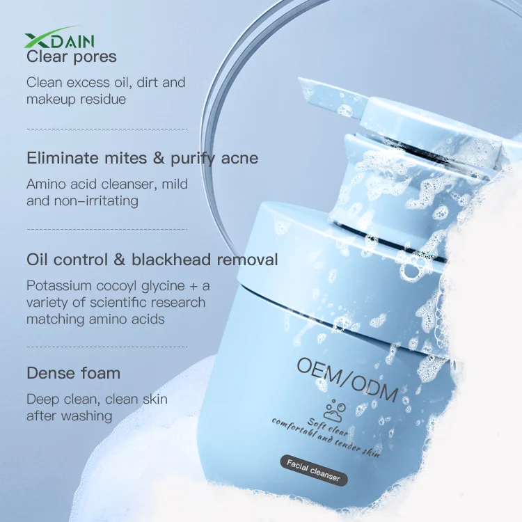 Private Label Korean Skincare Amino Acid Organic Oil Control Hydrating Deep Cleansing Pimple Cleaner Face Wash Facial Cleanser