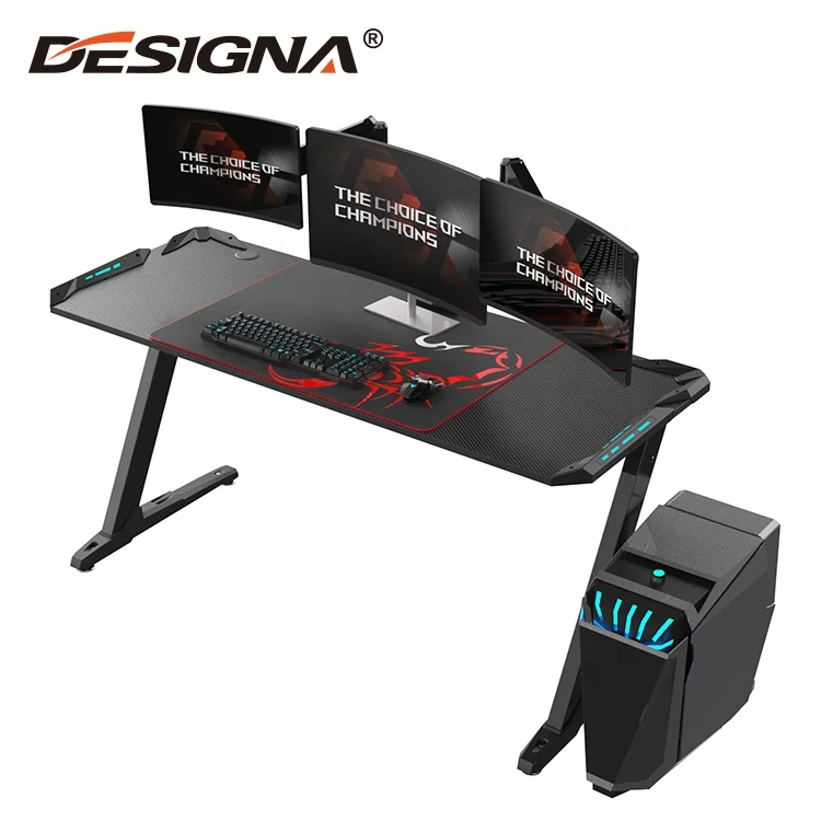 DESINGA Z Shape Computer Table Gaming Desk Large Size 60inch Black Metal Cartoon Modern Commercial Furniture PC Desk CE&ROHS&FCC