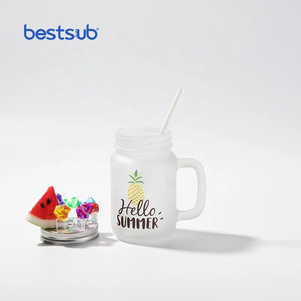 BestSub Wholesale Custom Sublimation Blanks Mug 12oz Glass Mason Jar with Straw