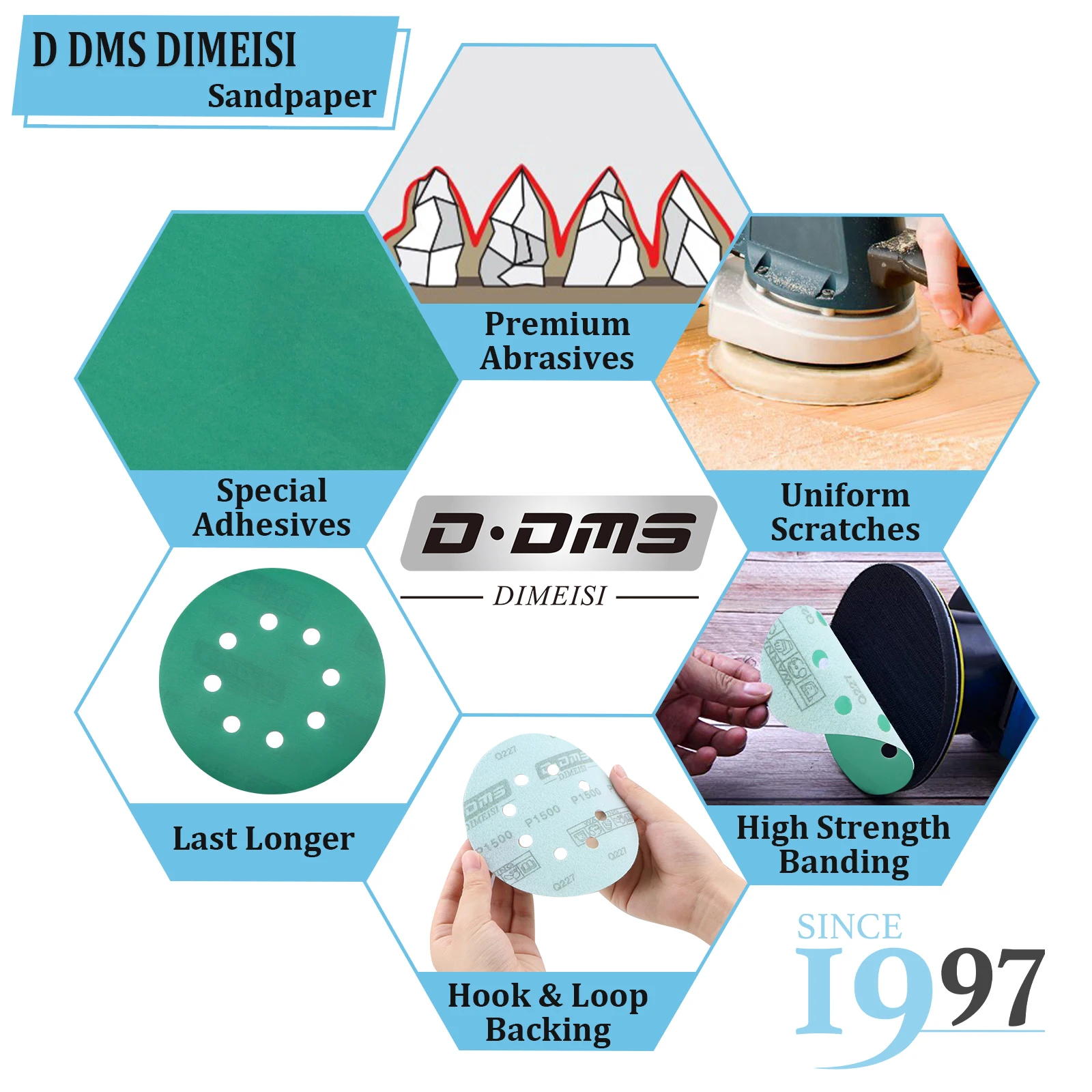 Высококачественная керамическая наждачная бумага DMS Q227 с 60 зернистостями 150 мм 15 отверстий зеленая пленка крючок и петля