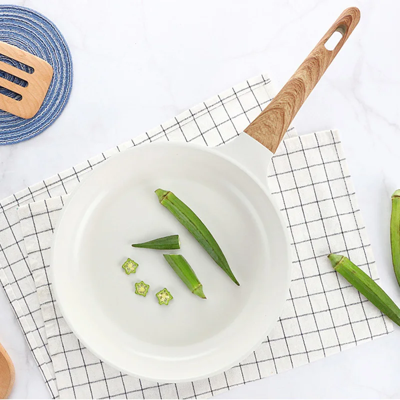Non Stick Ceramic Enamel Frying Pan Honeycomb Wok Cookware Set Pot With Wooden Handle For Breakfast