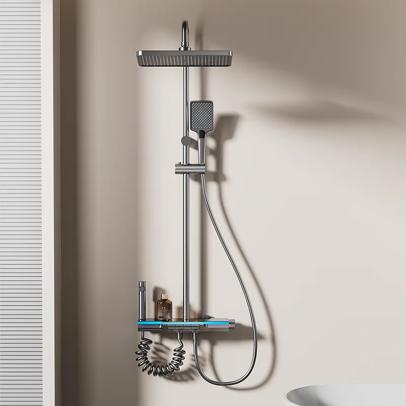 LED Display Wall Mounted 4 Functions Faucet Smart Bathroom Shower Set Best High Pressure Hand Held Rain Shower Head