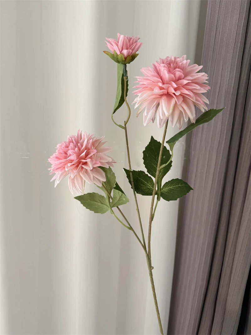 CM-TH701 Florist Wholesale Artificial Flower 3 Head Silk Hot Pink Dahlia for Wedding Decor