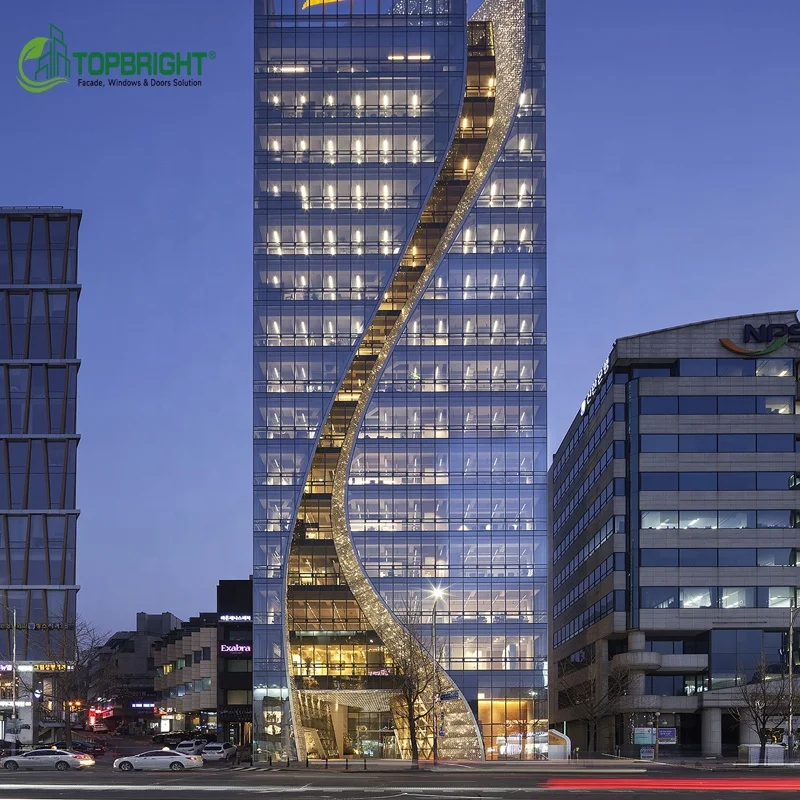 Exterior double glazed glass wall panel aluminum frame tempered led glass curtain walls price