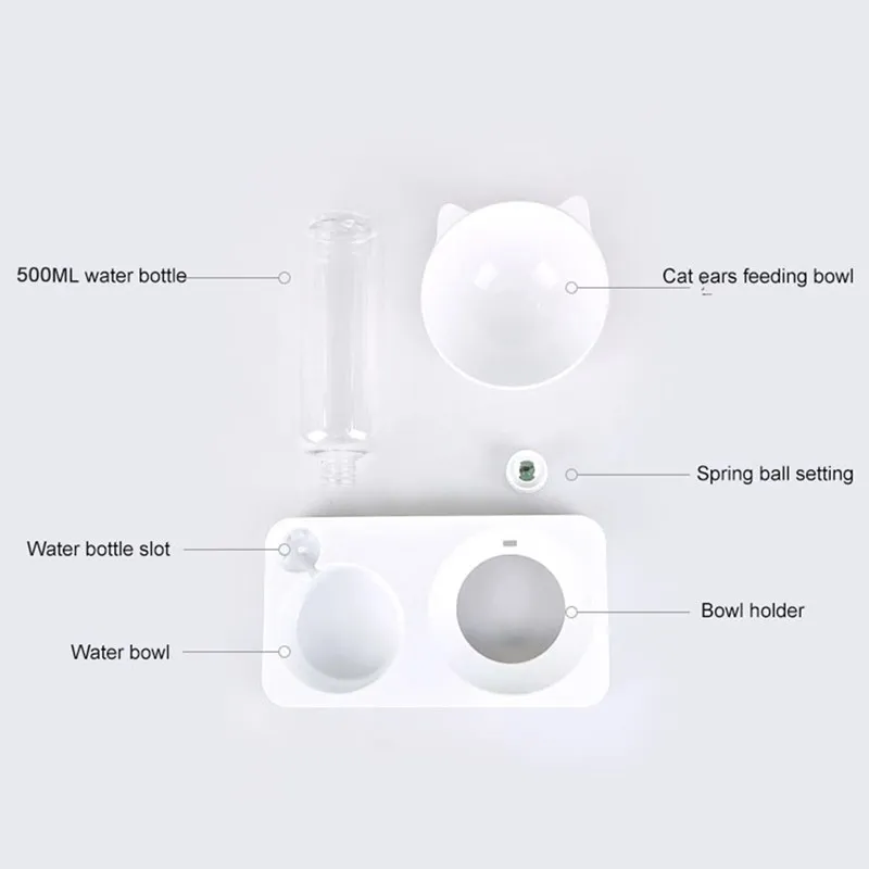 Pet Automatic Feeder Double Bowl Drinking Raised Stand Dish Bowls Dog Cat Food Bowl with Water Dispenser