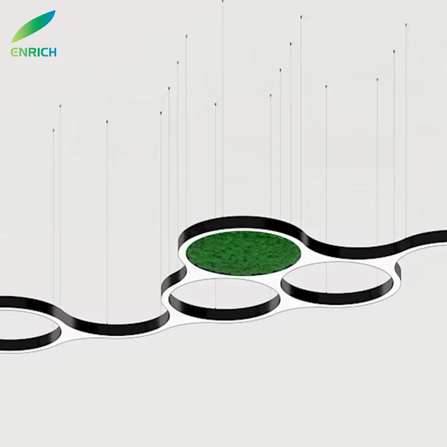 Modern Design Arquarius Cluster LED Ring Curved Profile Light Dimmable led Acoustic Panel Green Moss Fixtures