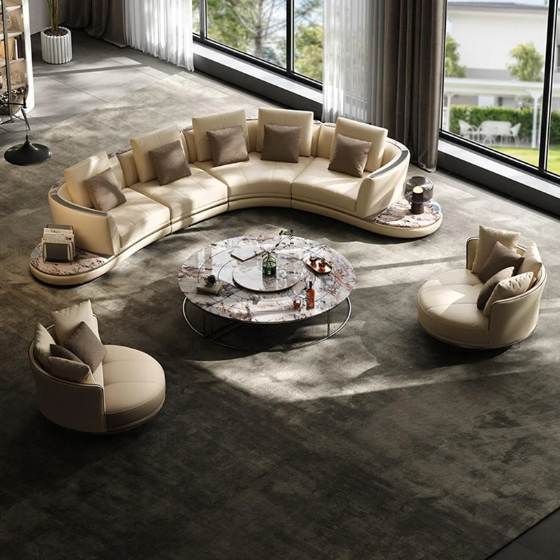 Luxury Leather Sofa Villa Luxury House Large Flat Living Room Corner Sofa Italian Curved  Leather Sofas Combination