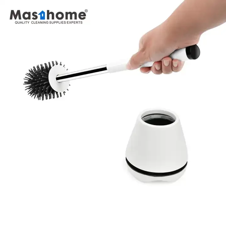 Masthome Hidden Clip Design TPR Toilet Brush Bathroom WC Clean Plastic Silicone Toilet Bowl Brush with Holder