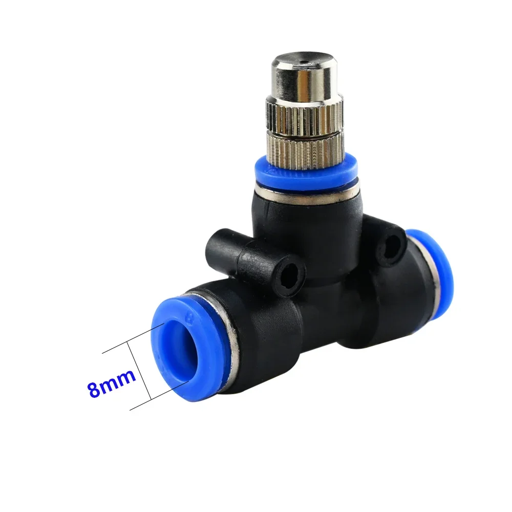 Tee Connector with Adjustable Nozzle 6-12MM Quick-connecting Garden Sprinkler Plastic Connector with Water Fog Mist Nozzle