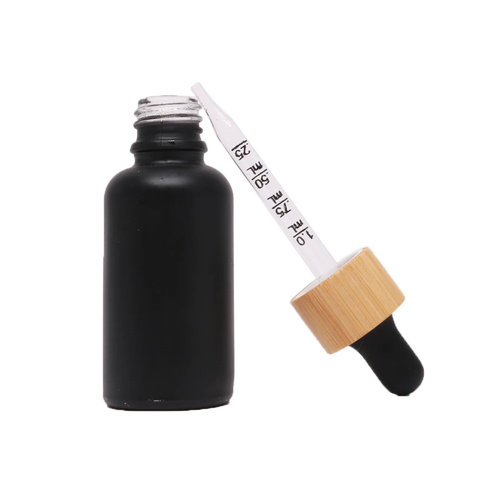 15 ml 20 ml 30 ml 50 ml 100 ml dark empty packaging black essential oil bottles with bamboo dropper cap