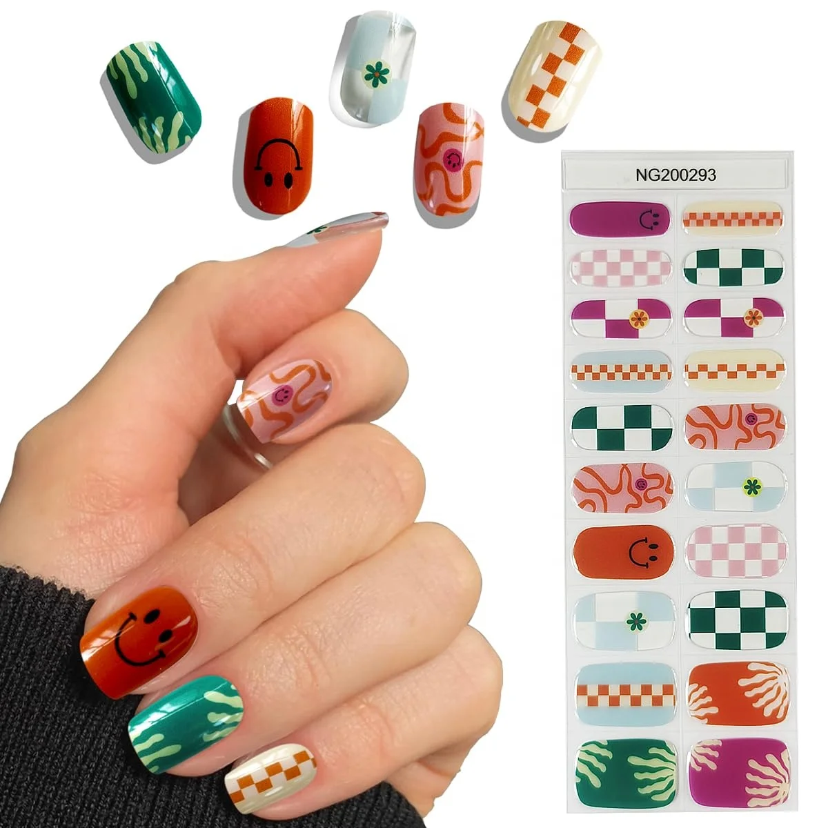 Semi Cured Gel Nail Strips Salon-Quality DIY Manicures Easy Application Long-Lasting 20pcs in Different Sizes & Patterns