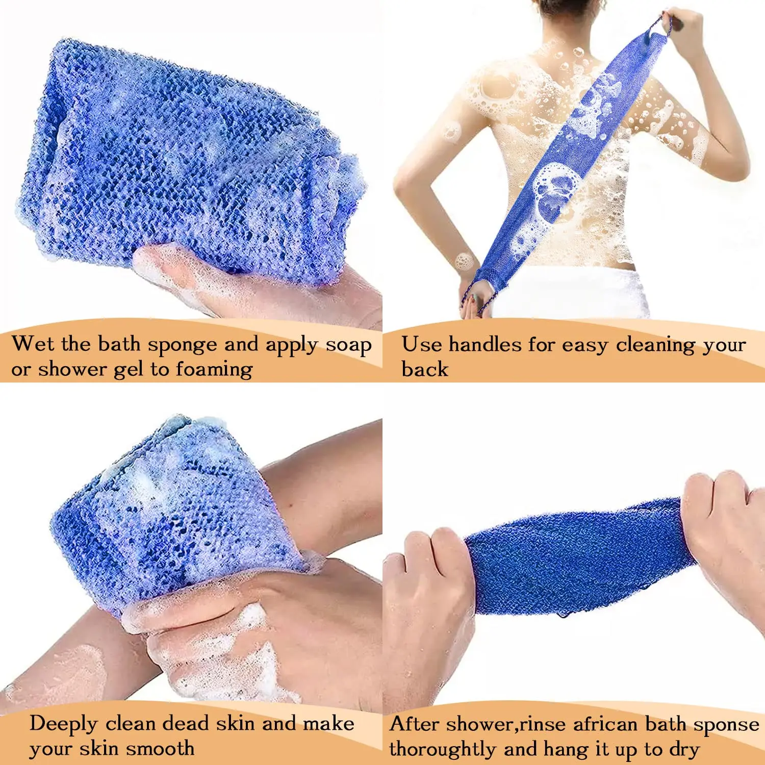 Wholesale Skin Exfoliating Back Long Nylon Mesh African Body Net Scrubbing Bath Shower Sponge