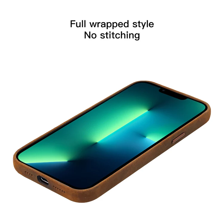 2022 full wrapped style crazy horse genuine leather mobile phone case for iPhone13 ProMax
