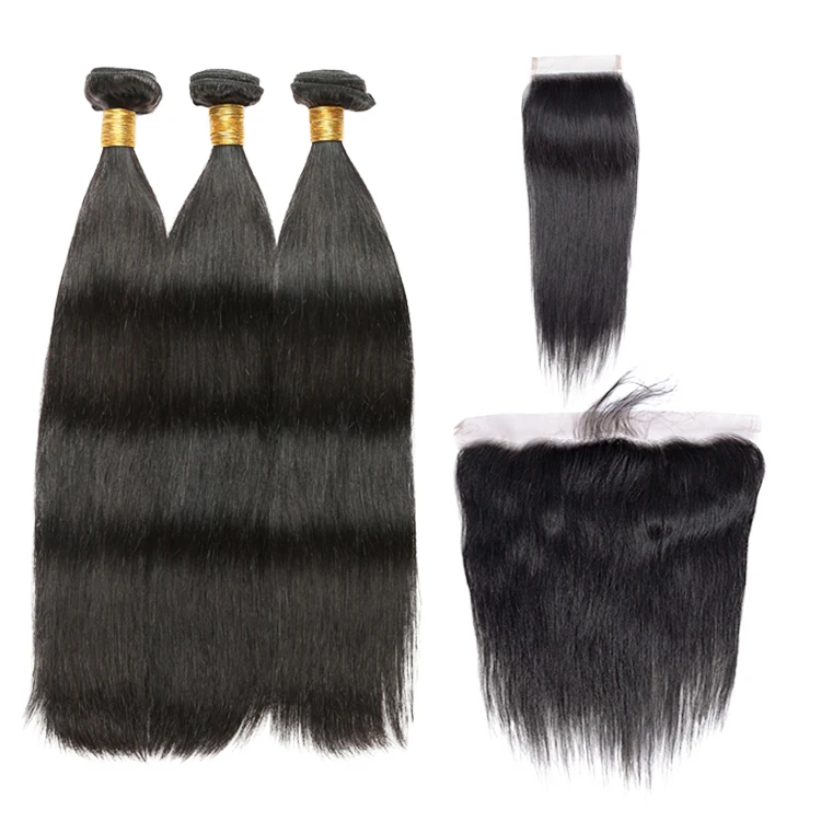 
Suttie Hair hair products for black women raw virgin cuticle aligned peruvian hair straight 3 Bundles with lace front 