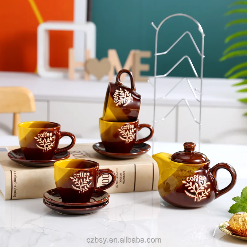 contemporary Ceramic tea set Saudi Arabia Market coffee cup handmade  Ceramic teapot cup saucer