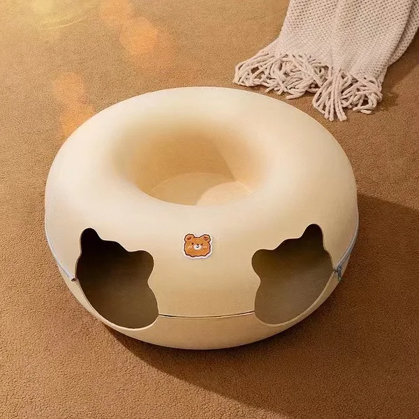 Round Cat Cave Donut Cat Hole Play Interior Cat Hideout Peekaboo Oversized Cave