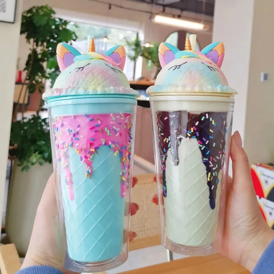 Cartoon cute bunny ears Mickey Ice cup girl heart Korean ice cream double wall plastic cup cookie ear cup