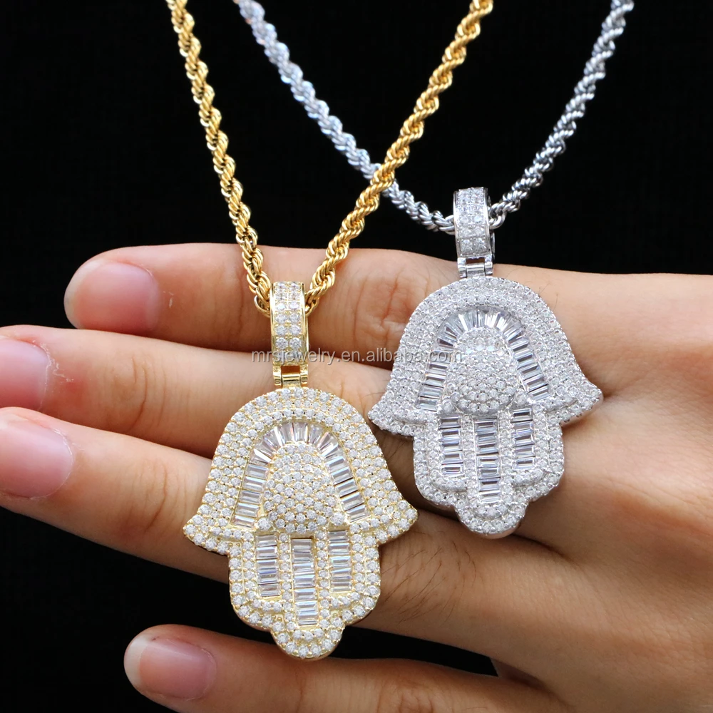 
Hip Hop Jewelry Iced Out 14k Gold Hamsa Hand Pendant 
