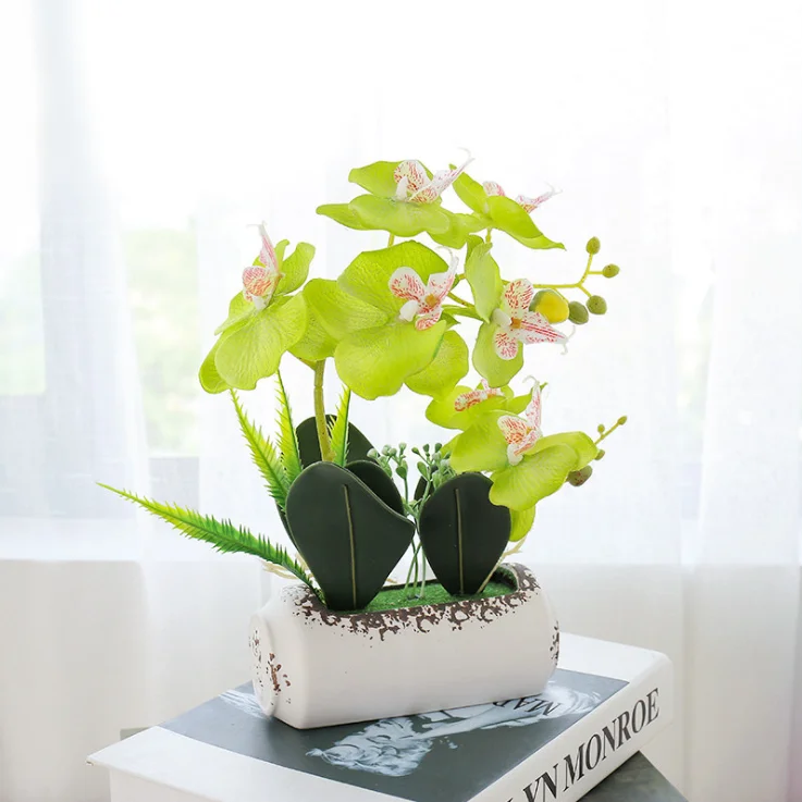 Stem Silk Flower Decoration White Orchid Bonsai artificial lavender bonsai artificial succulent small plants with pot