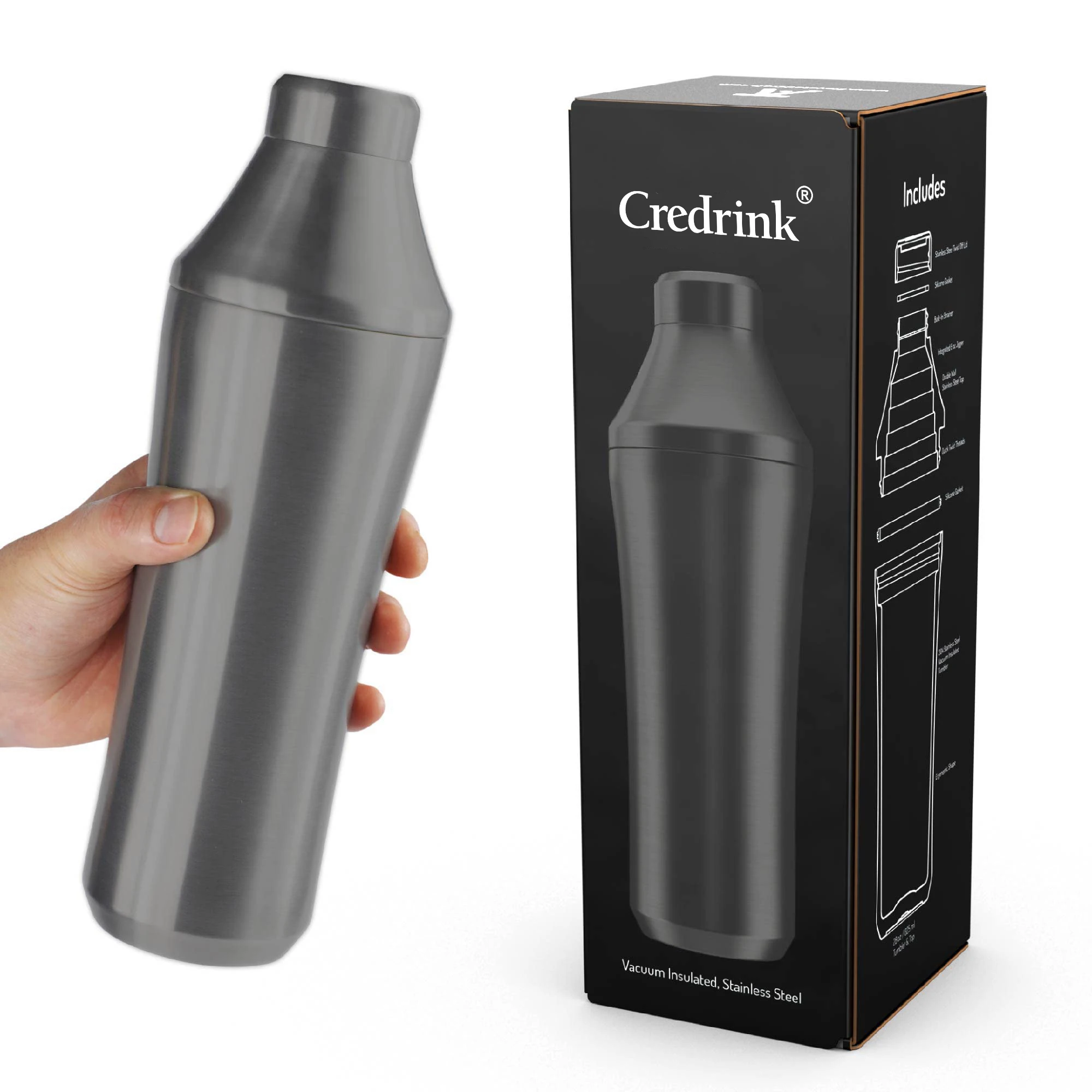 28oz Double Wall Stainless Steel Boston Cocktail Shaker Vacuum Insulated Martini for the Home Bartender