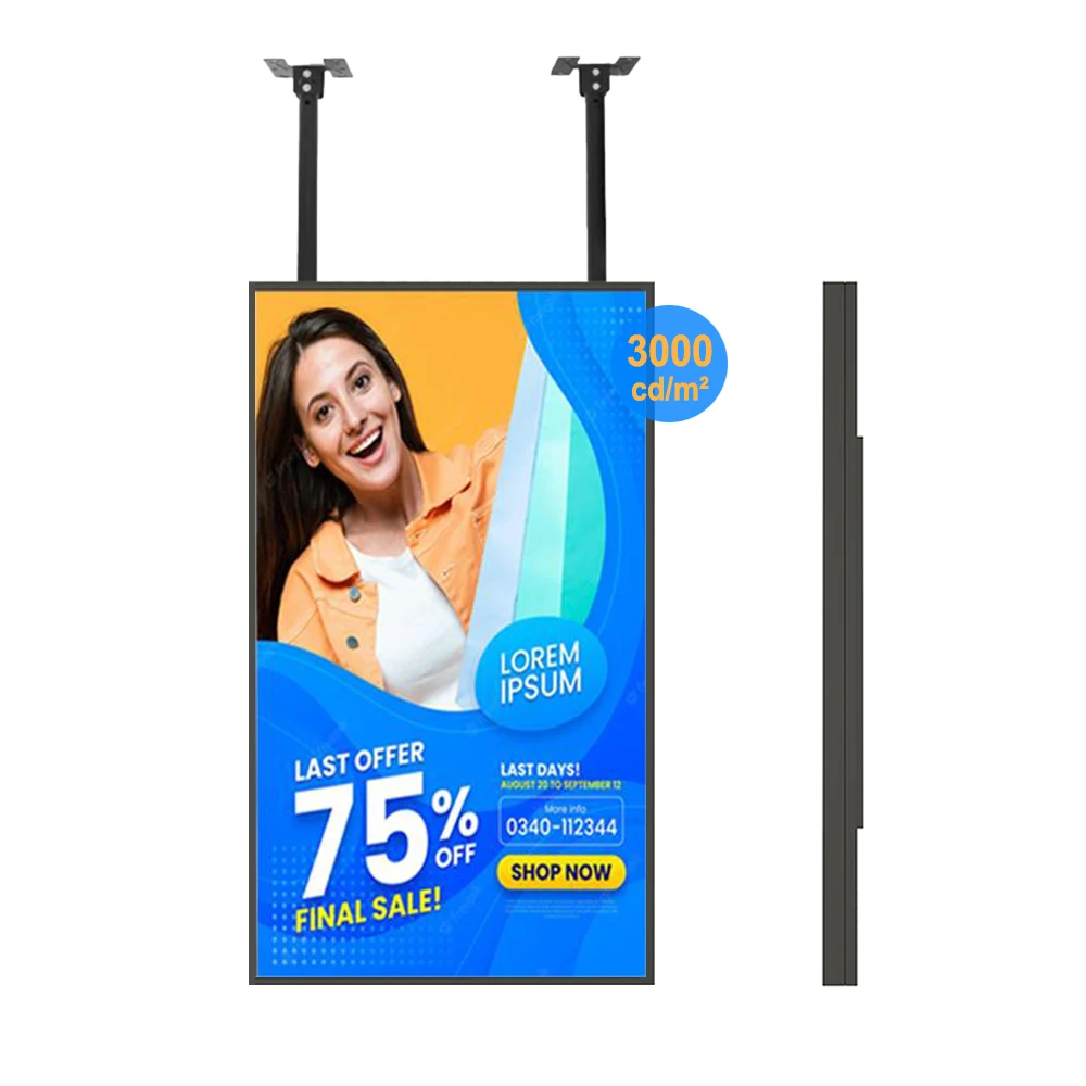 Ceiling Hanging Digital Signage High Brightness Display LCD 3000 Nits Ultra Thin Advertising Display