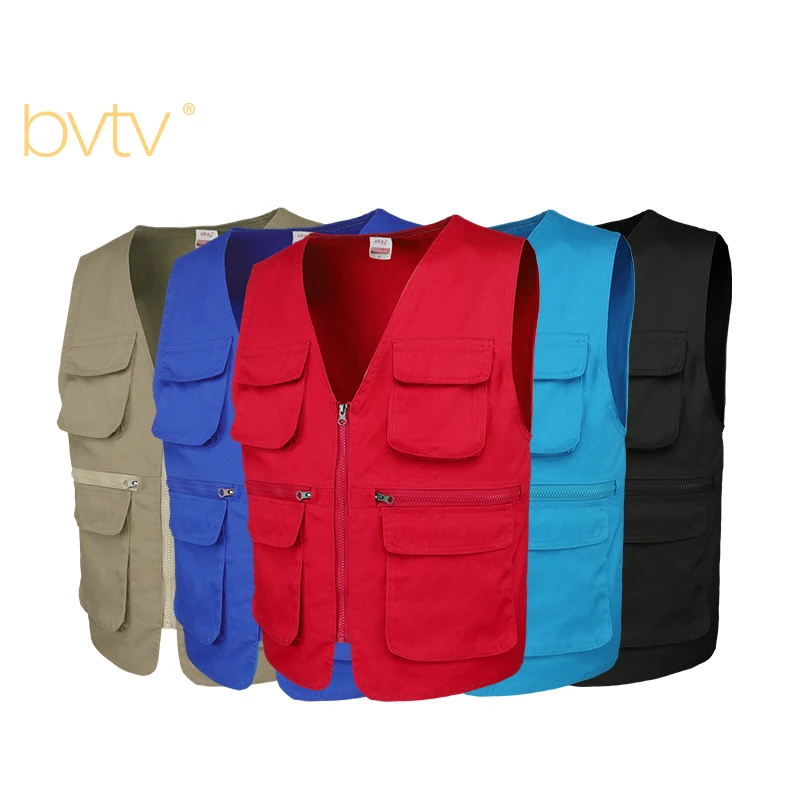 
Недорогой черный уличный жилет унисекс с несколькими карманами из 100% хлопка с логотипом на заказ 