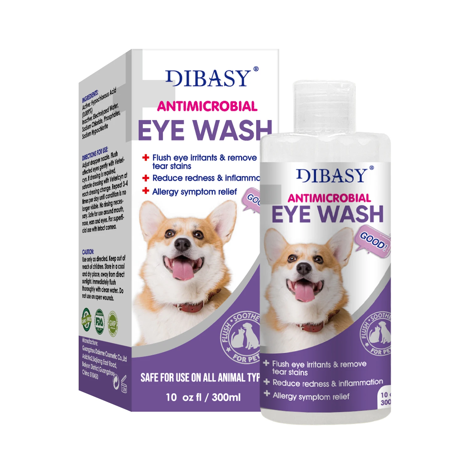 Pet Care Fast Relief from Irritations & Allergies Symptoms Eye Wash & Tear Stain Remover for All Animals -DIB666025
