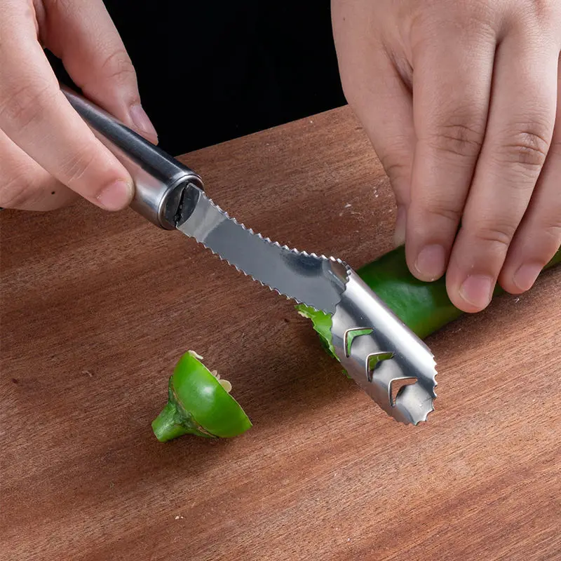 Stainless Steel pepper core Serrated Seed Remover stripper kitchen gadget corer
