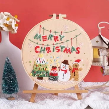 Handmade Embroidery DIY Material Package Christmas Embroidery Gift Santa Claus Tree Snowman 3D Self Embroidered
