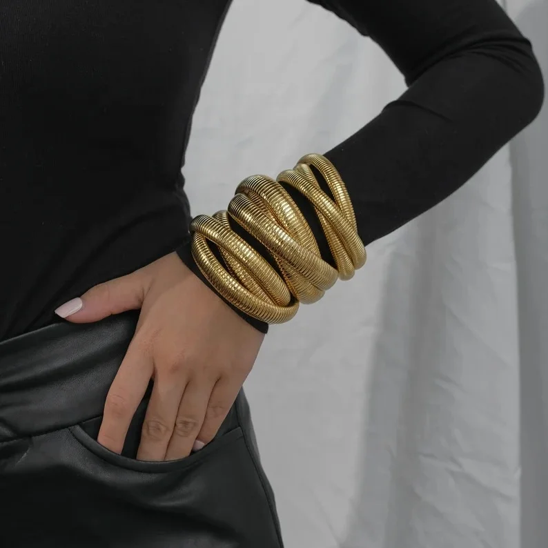 Fashion Jewelry 316L Stainless Steel Triple Cobra Bracelets Vintage Stackable Bangle Bracelet Chunky Statement Stretch Bracelet